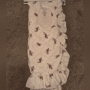Clairmont House Plush Ruffle Throw with Horse Print - Cream & Brown
